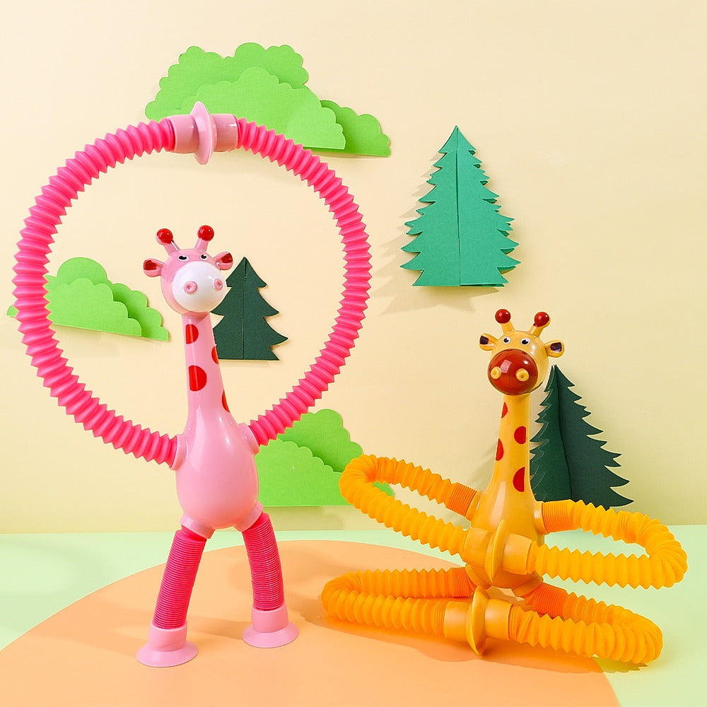 1 Pcs Of Animal Pop Tubes Cartoon Giraffe Suction Cup Toys Kids | Stress Relief Squeeze Toys