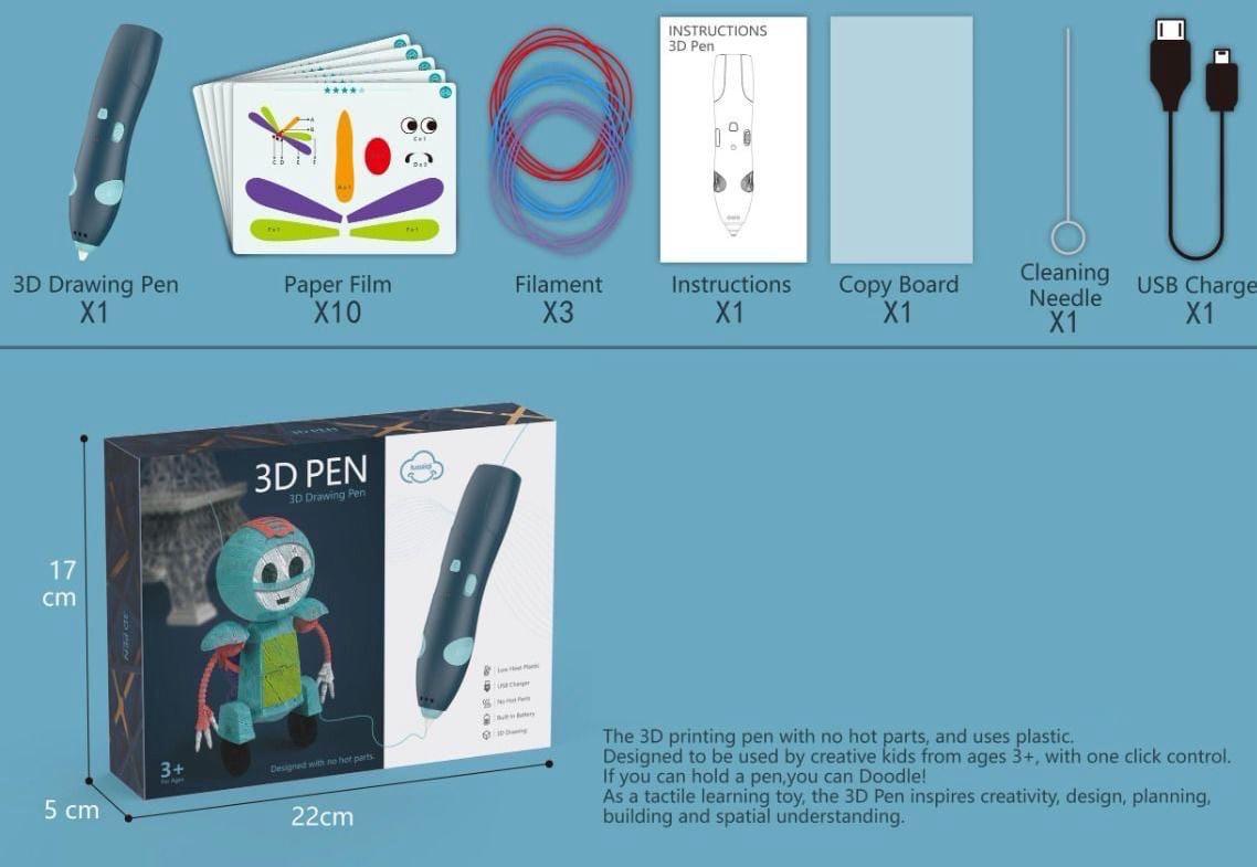 3d Pen For 3d Printing Drawing Pen Usb 3d Pen Plus With Safe Filament Creative Learning For Children Kids As Toys Diy Arts & Crafts Boy Girls Perfect Gift