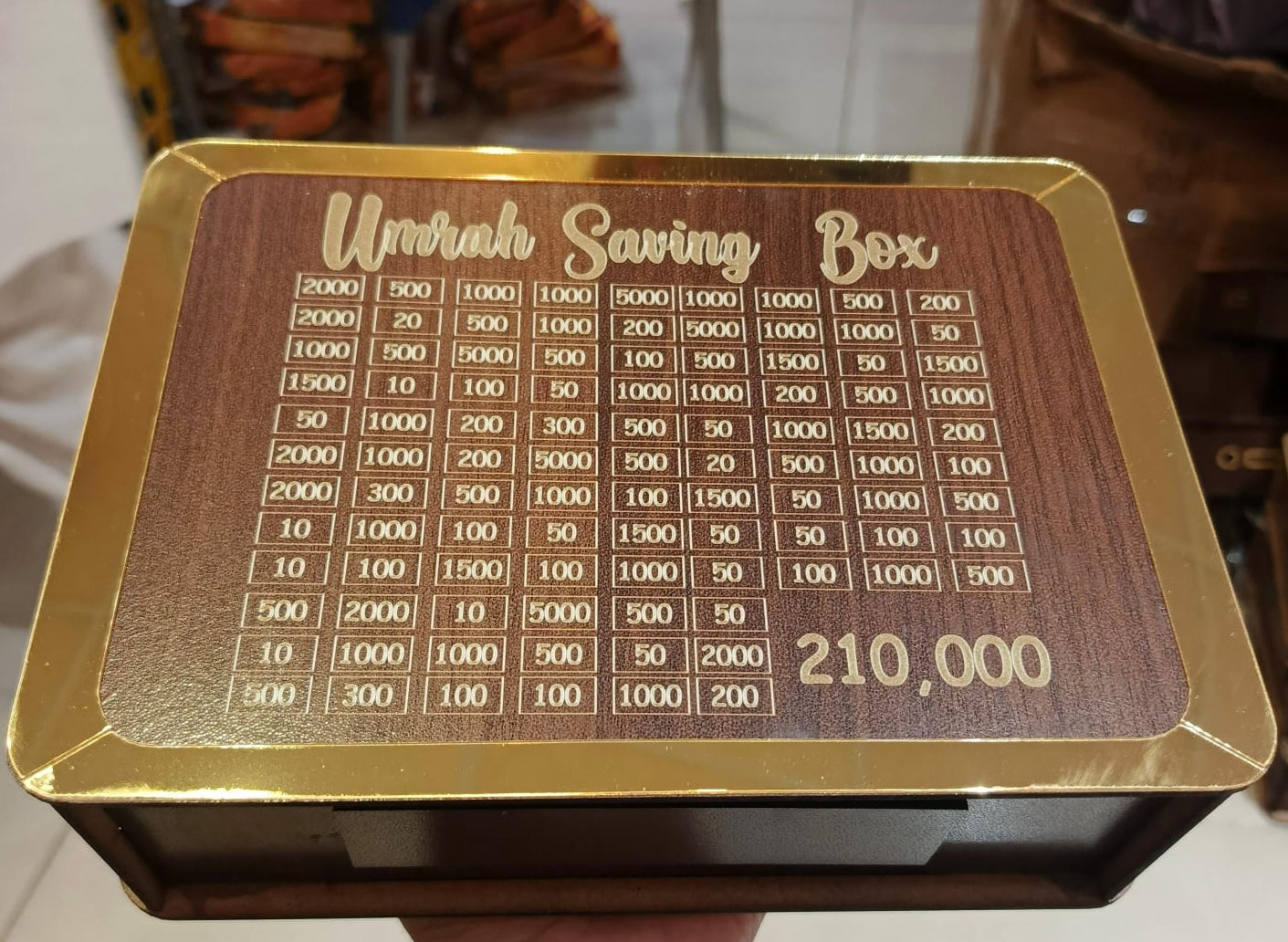 Umrah Saving Box Dark Brown, Wooden Money Umrah Saving Box For Umrah Saving Best Quality Umrah Saving Box – Umrah Saving Box Dark Brown, Wooden Money Box for Umrah – 210,000