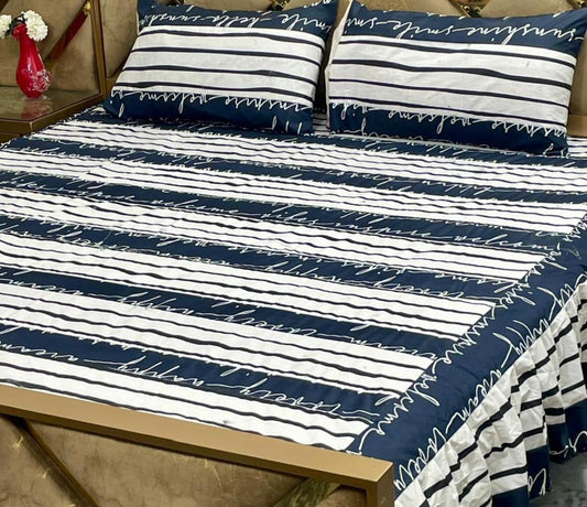3 Pcs Cotton Frill Double Bedsheet