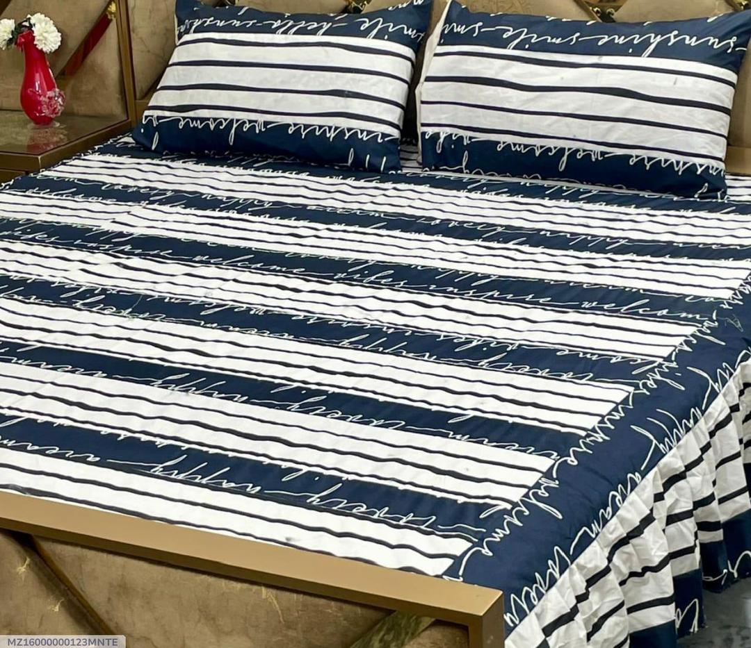 3 Pcs Cotton Frill Double Bedsheet