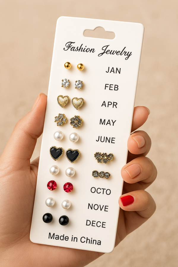 12 Pair Mixed Style Stud Earrings Set For Women – Golden Copper With Micro-paved Cubic Zirconia – Trendy Fashion Jewelry