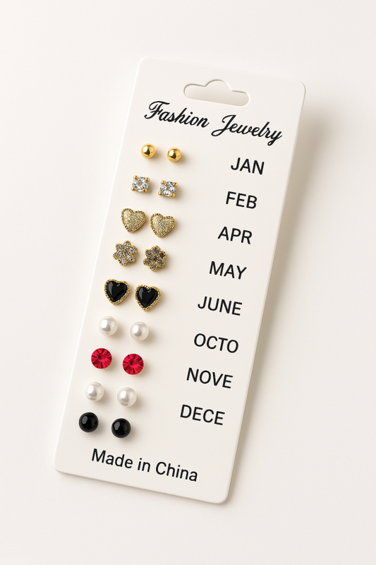 12 Pair Mixed Style Stud Earrings Set For Women – Golden Copper With Micro-paved Cubic Zirconia – Trendy Fashion Jewelry