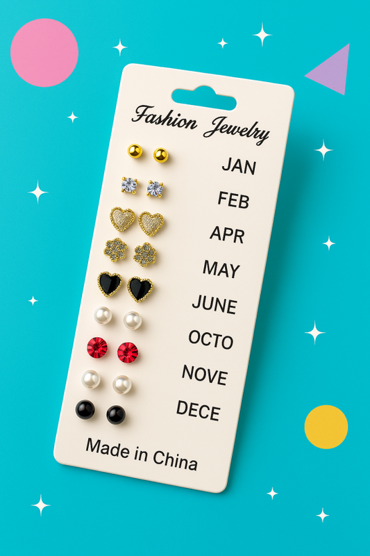 12 Pair Mixed Style Stud Earrings Set For Women – Golden Copper With Micro-paved Cubic Zirconia – Trendy Fashion Jewelry