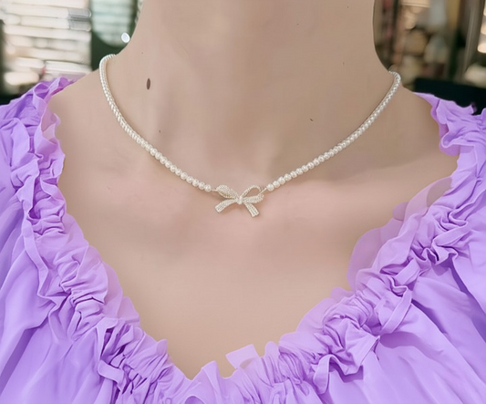 Bow Shape Pearl Pendant Necklace For Women – Dainty Jewelry With Sparkling Bow Design | Available In Silver & Golden Finish | Perfect Gift For Weddings, Parties & Everyday Glamour