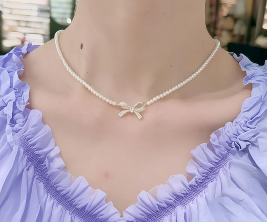 Bow Shape Pearl Pendant Necklace For Women – Dainty Jewelry With Sparkling Bow Design | Available In Silver & Golden Finish | Perfect Gift For Weddings, Parties & Everyday Glamour