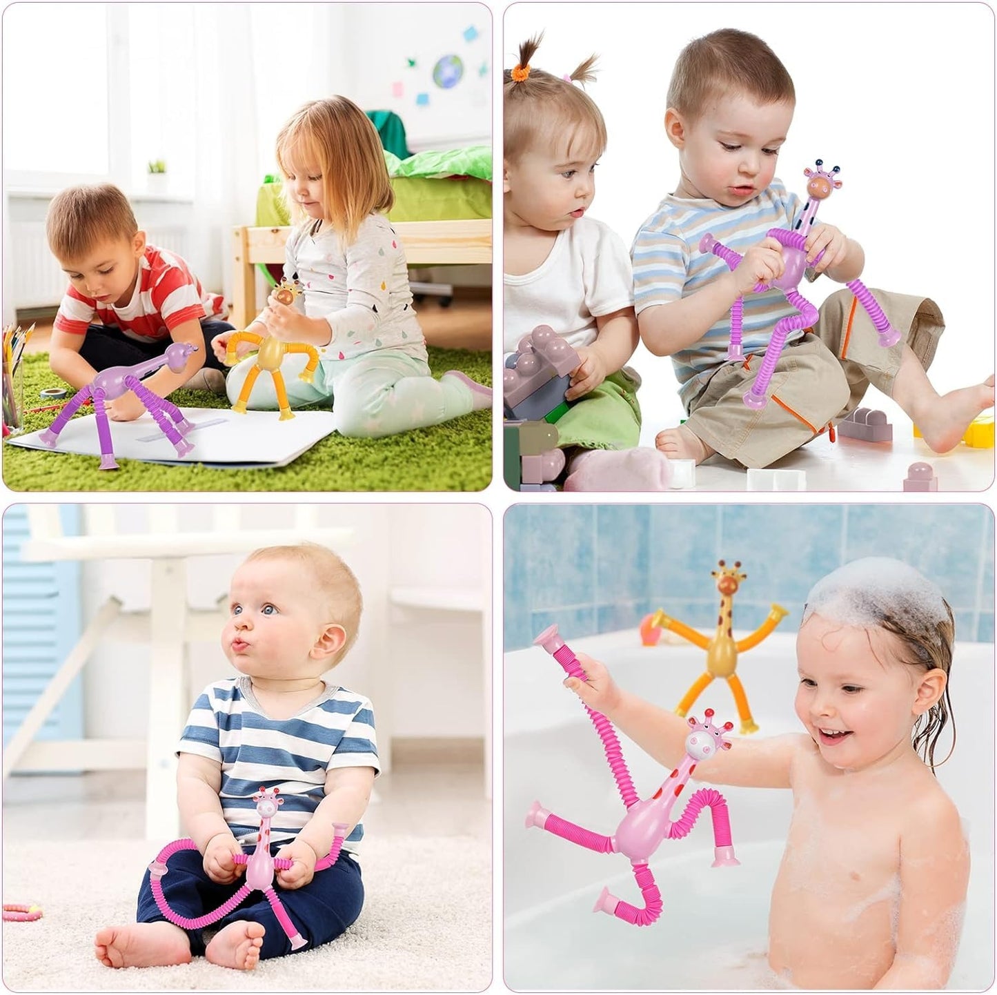 1 Pcs Of Animal Pop Tubes Cartoon Giraffe Suction Cup Toys Kids | Stress Relief Squeeze Toys