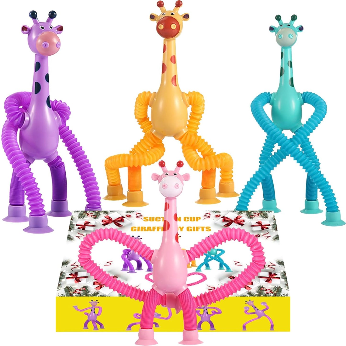 1 Pcs Of Animal Pop Tubes Cartoon Giraffe Suction Cup Toys Kids | Stress Relief Squeeze Toys
