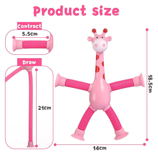 1 Pcs Of Animal Pop Tubes Cartoon Giraffe Suction Cup Toys Kids | Stress Relief Squeeze Toys