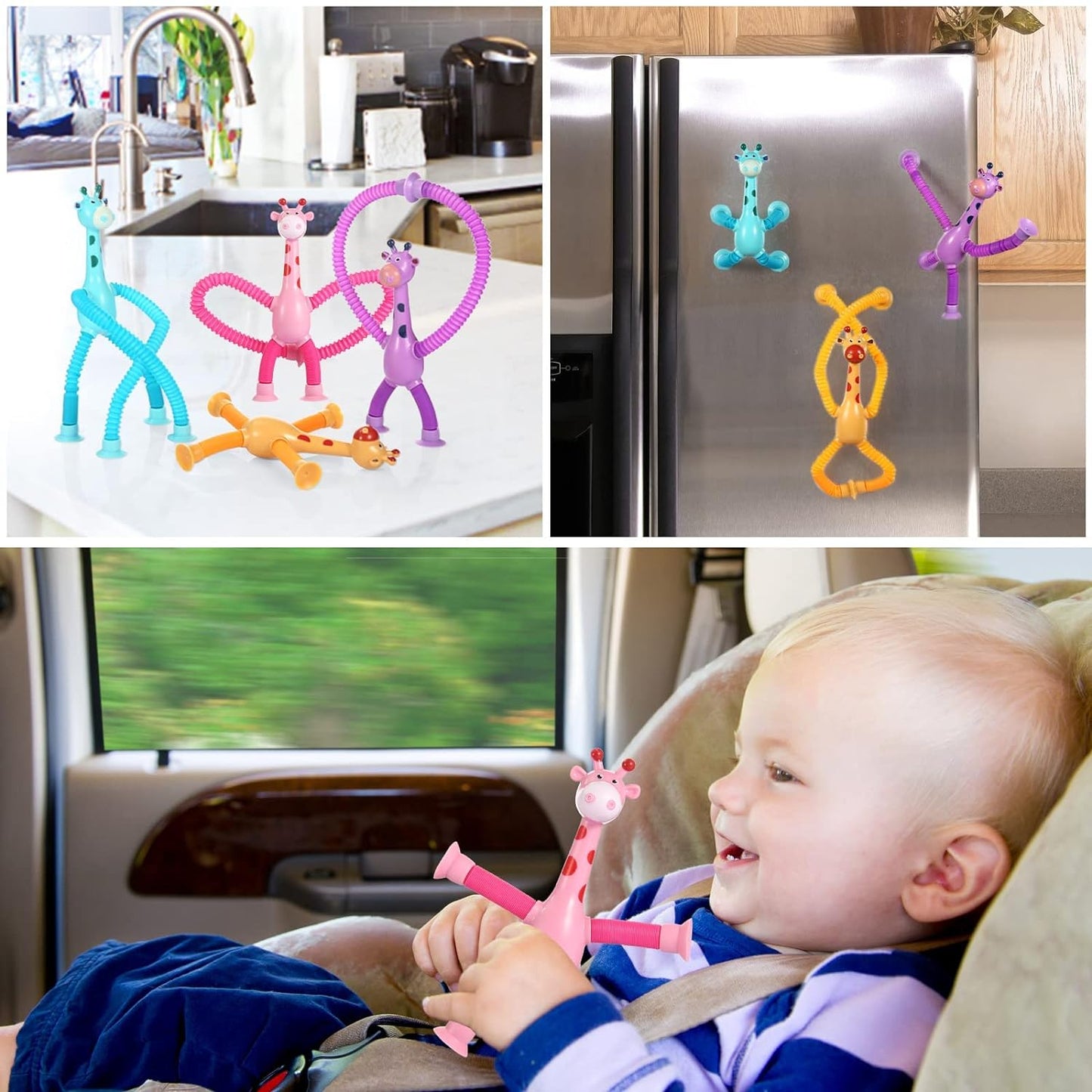 1 Pcs Of Animal Pop Tubes Cartoon Giraffe Suction Cup Toys Kids | Stress Relief Squeeze Toys
