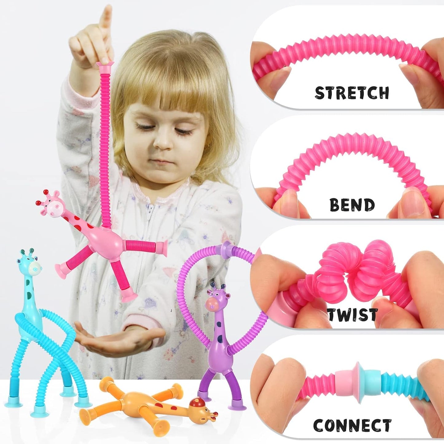 1 Pcs Of Animal Pop Tubes Cartoon Giraffe Suction Cup Toys Kids | Stress Relief Squeeze Toys