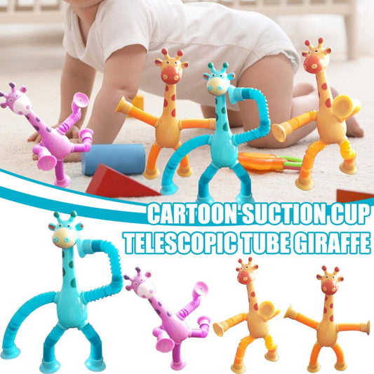 1 Pcs Of Animal Pop Tubes Cartoon Giraffe Suction Cup Toys Kids | Stress Relief Squeeze Toys