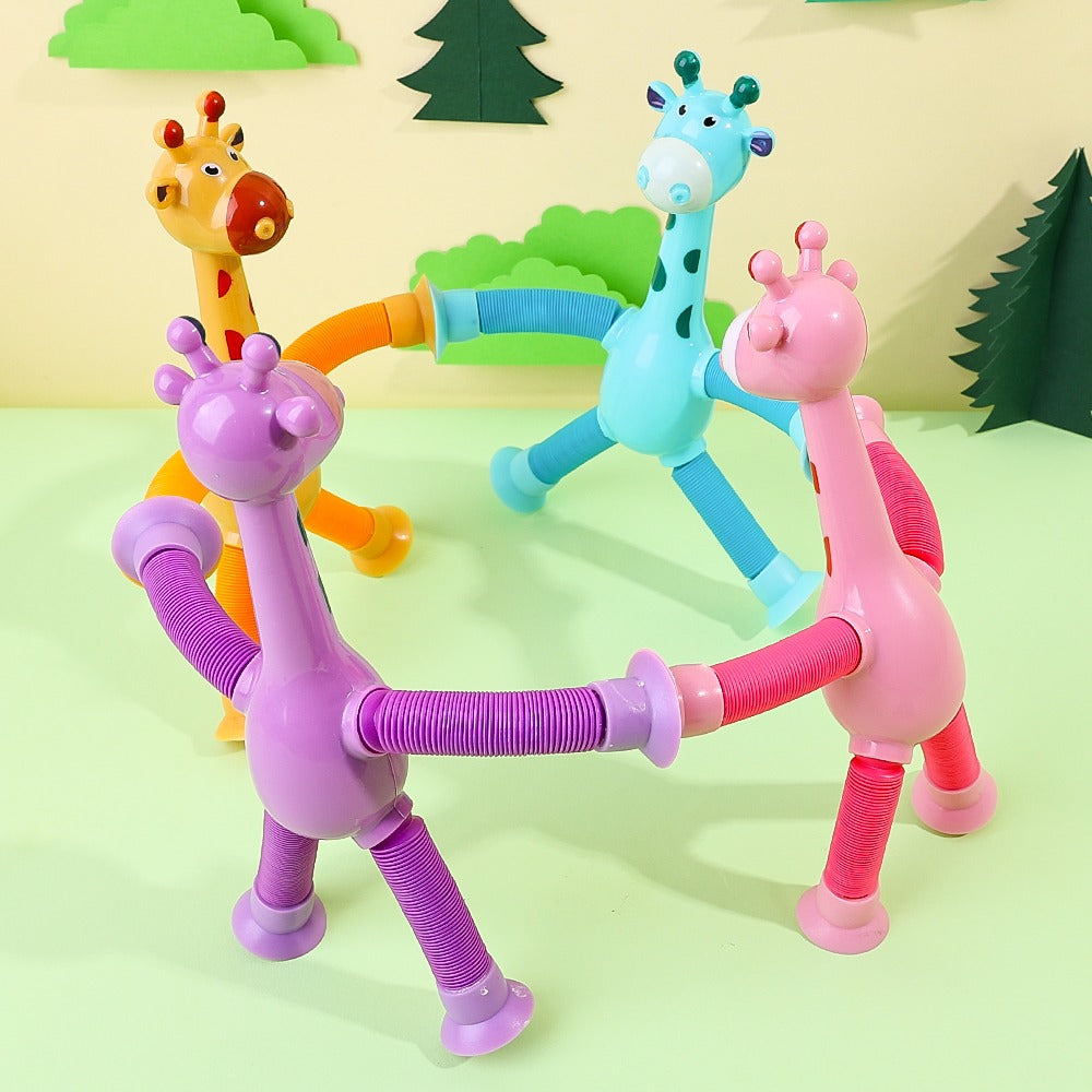 1 Pcs Of Animal Pop Tubes Cartoon Giraffe Suction Cup Toys Kids | Stress Relief Squeeze Toys