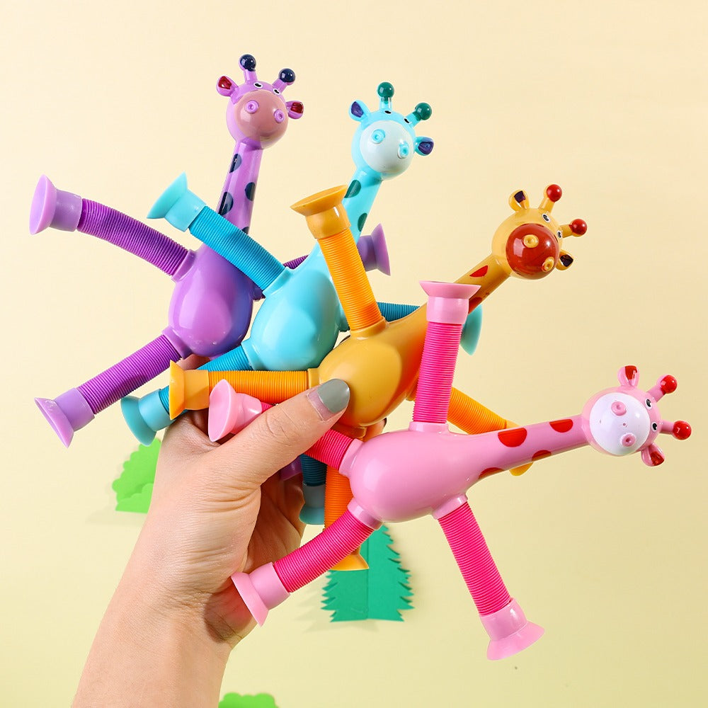 1 Pcs Of Animal Pop Tubes Cartoon Giraffe Suction Cup Toys Kids | Stress Relief Squeeze Toys