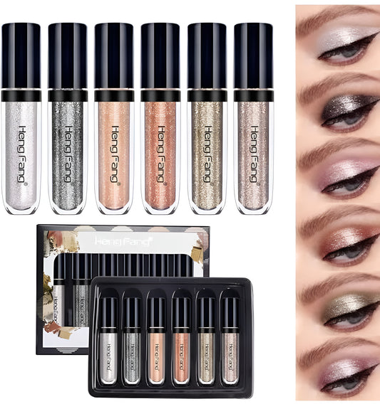 Heng Fang 6 Pcs Liquid Diamond Glitter Eyeshadows Set – Waterproof, Long-lasting, Vibrant Colors With Lightweight Texture For Bold & Sparkling Eye Makeup