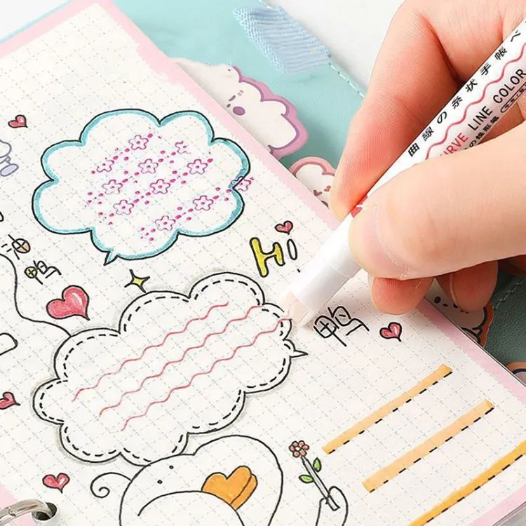 Pack Of6 Multi-colored Drawing Curve Pen Funny Pattern Outline Marker Pen Hand Copy Account Curve Pen Quick Dry Mark Notes Painting Highlighter DIY Card Marker Pens