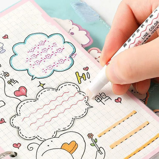 Pack Of6 Multi-colored Drawing Curve Pen Funny Pattern Outline Marker Pen Hand Copy Account Curve Pen Quick Dry Mark Notes Painting Highlighter DIY Card Marker Pens