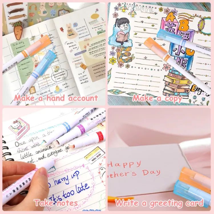 Pack Of6 Multi-colored Drawing Curve Pen Funny Pattern Outline Marker Pen Hand Copy Account Curve Pen Quick Dry Mark Notes Painting Highlighter DIY Card Marker Pens