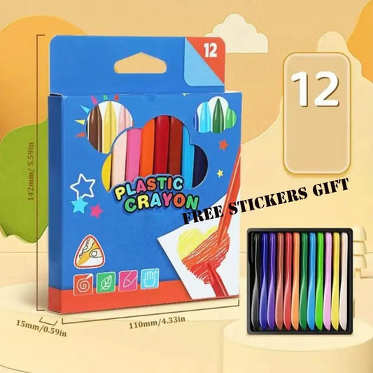 Pack of12 Art Supply Childs Plastic Crayons with Box